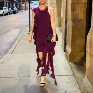 Simkhai Purple Asymmetrical Wilda Ruffle Dress